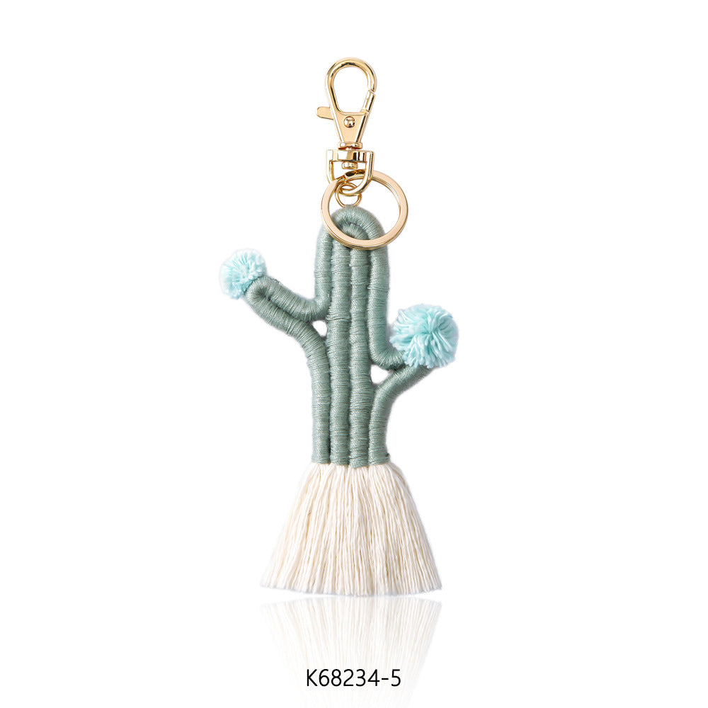 Wholesale Braided Cactus Bohemian Flower Tassel Cotton Rope Keychain